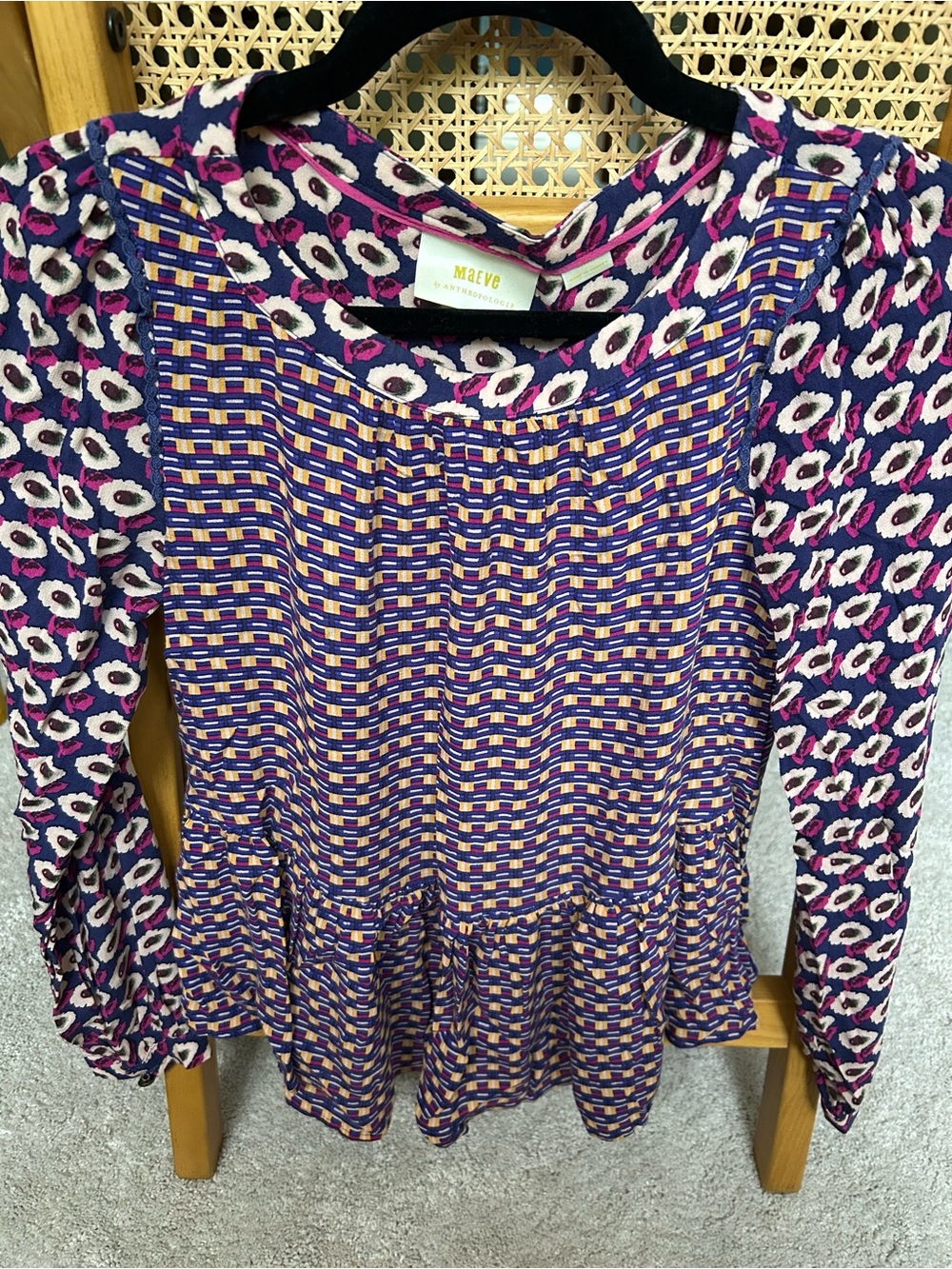 Anthropologie Purple Multi-Print Peplum Tunic